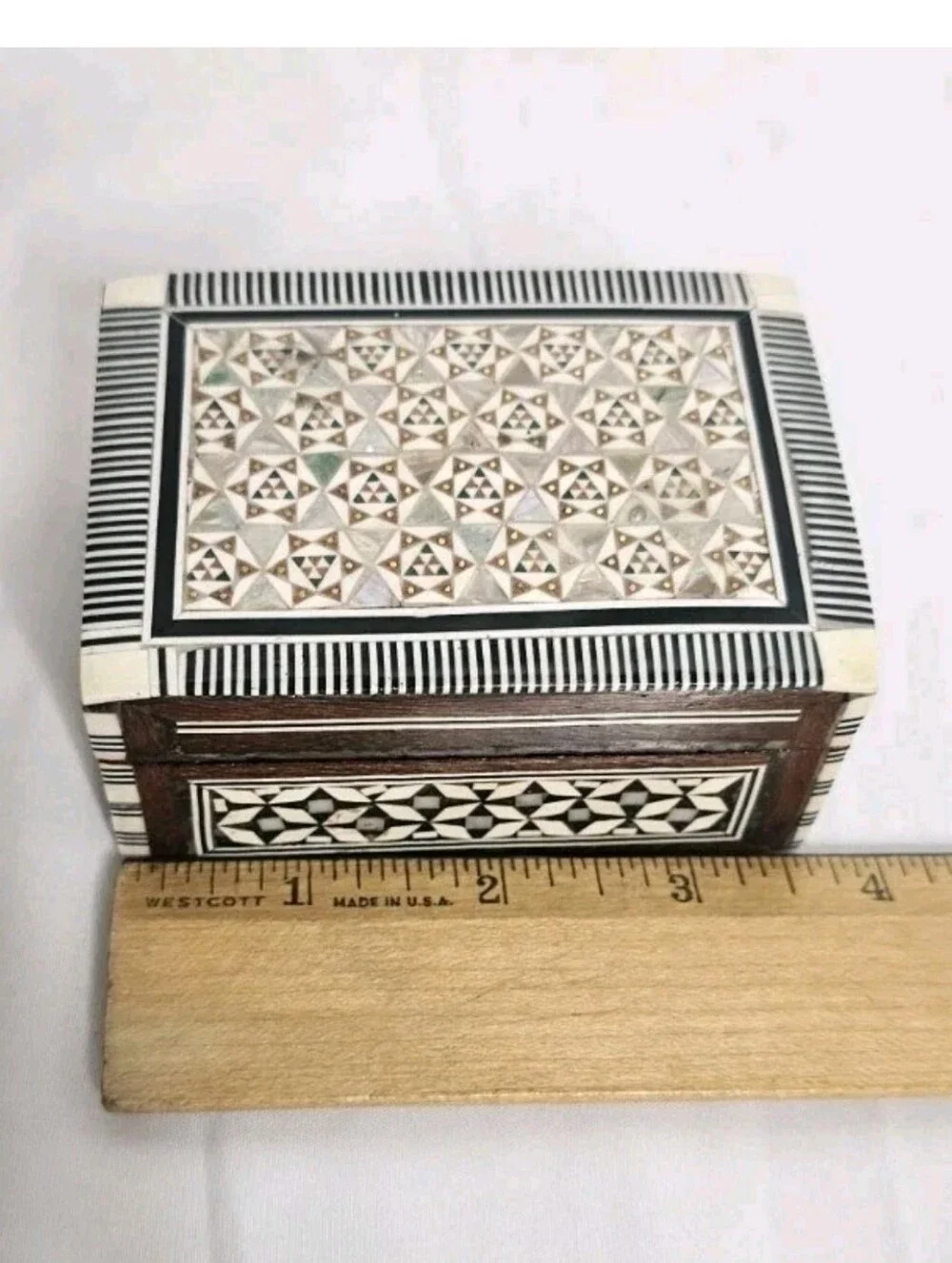 Vintage Syrian Egyptian Marquetry Box Khatam Inlay Mother of Pearl Trinket